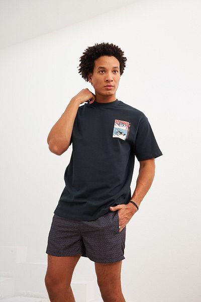 Manche Digital Printed Navy Blue Sea Shorts - Mes716786-01