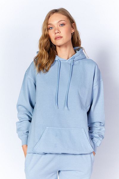 Manche Antique/Pale Effect Regular/Normal Fit Hooded Knitted Sweatshirt with Kangaroo Pocket| Blue