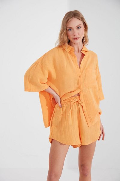 Manche Orange Muslin Women's Shorts - Relaxed Fit MKS677205-01