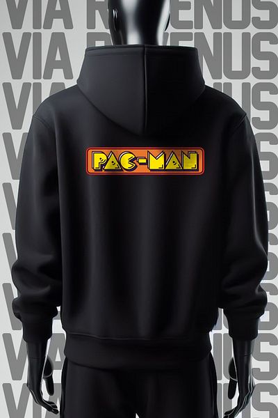 Vordevia Φούτερ με κουκούλα με στάμπα Pacman - 3 νήματα μαύρη φαρδιά εφαρμογή