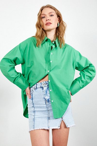 Manche Women's Relaxed Fit 100% Cotton Poplin Shirt |   Benetton Mks 163867 -01