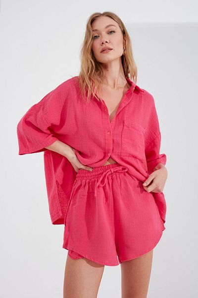 Manche Fuchsia Muslin Women's Shorts - Relaxed Fit MKS677205-01