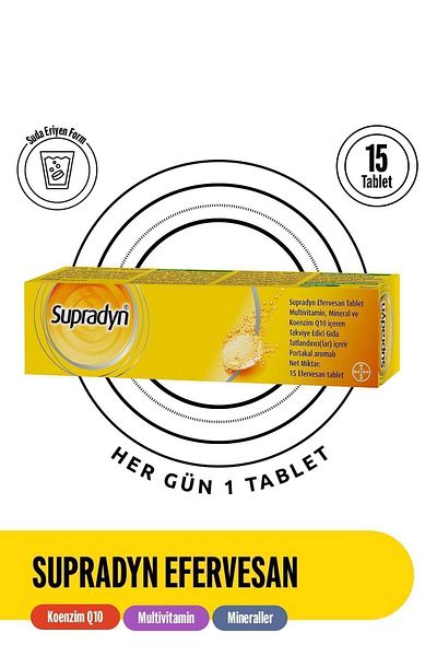 Supradyn 15 Effervescent Tablets |   Food Supplement Containing Coenzyme Q10, Multivitamins and Minerals