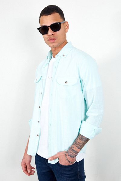 Manche Mint Double Pocket Covered Shirt