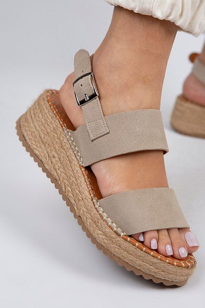 Manijero Sandale espadrille de damă Liliana din piele naturală bej