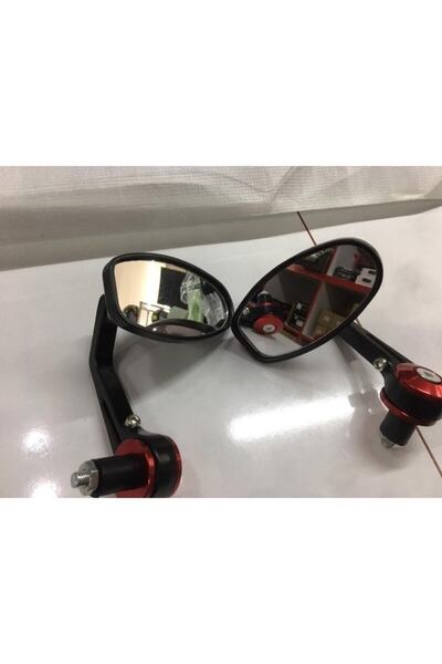 ARASMOTO Motosiklet Gidon Aynası Oval - Kırmızı Renk Topuz -