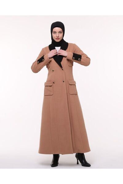Design Show Coat Brown Color Gold Button Tradinyom Stamp Coat