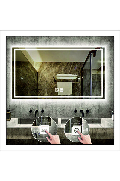 GLOBAL LED MIRROR 70x90 Cm Dokunmatik Tuşlu Buğu Önleyicili Beyaz Ledli Tasar...