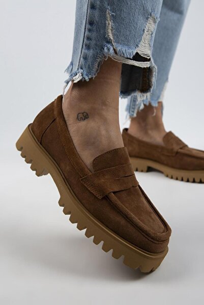 Manijero Cepmen Women's Genuine Leather Cornered Loafer Tan Suede Shoes