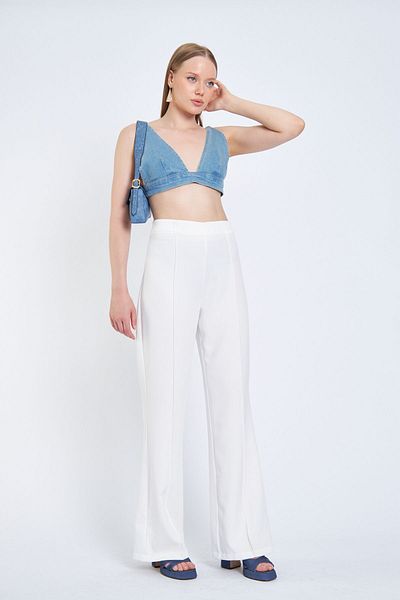 SIMO CLUB High Waist and Front Grass Women's Trousers - Loose Fabric with Side Zipper