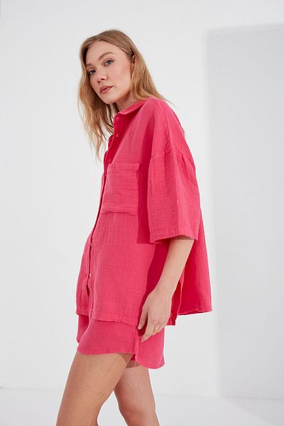 Manche Fuchsia Muslin Oversize Women's Shirt - MKS166965-01