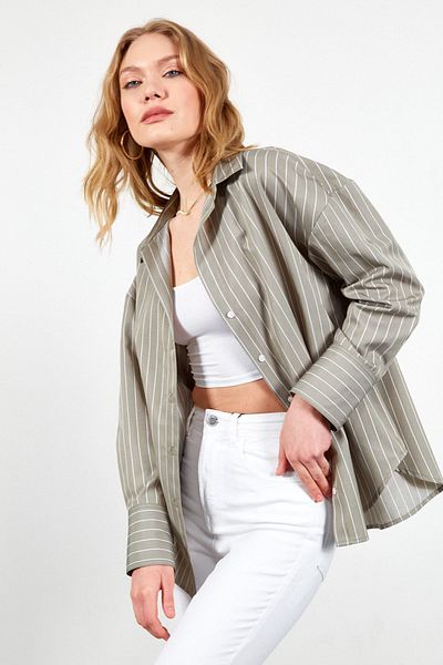 Manche Women's Striped Shirt| Olive MKS167430-01