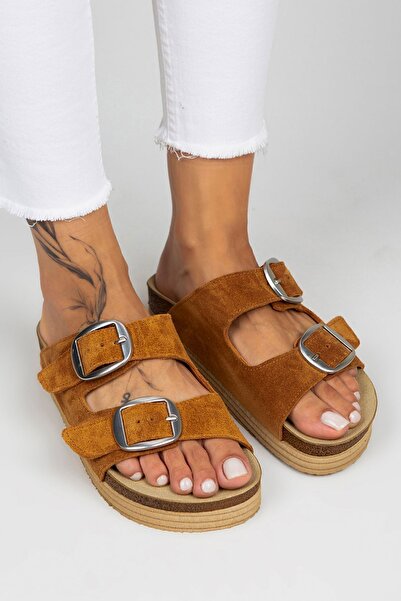 Manijero Γυναικείες ασημένιες παντόφλες με διπλή πόρπη από γνήσιο δέρμα Selina