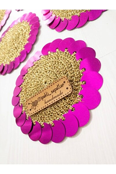 NehiripekHome Ipekli Sepetler Pullu Örgü Sunum Supla Bardak Altlığı 6lı Fuşya