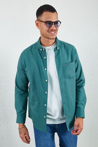 Manche Green Single Pocket Flannel Winter Shirt Green