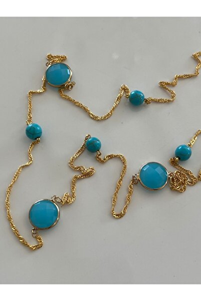 tones official قلادة طويلة من حجر الفريز الأزرق مقاس 85 سم