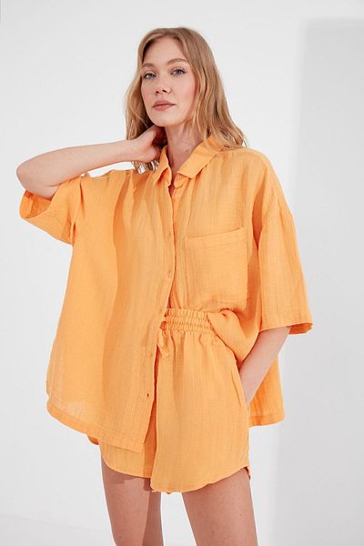 Manche Orange Muslin Women's Shorts - Relaxed Fit MKS677205-01