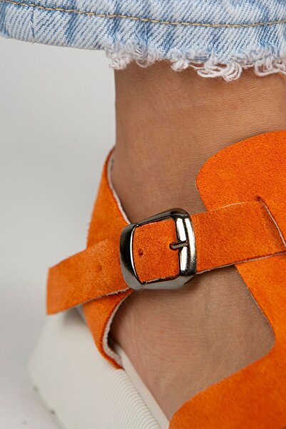 Manijero Rosa Women's Genuine Leather Buckle Orange Sandals