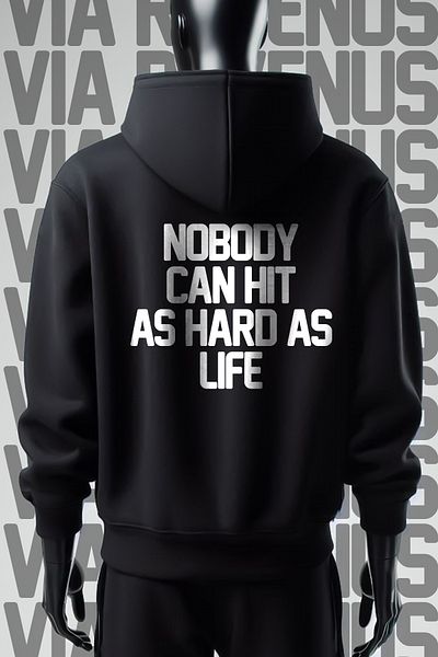 Vordevia Nobody Life - Черен суитшърт с качулка, широка 3 нишки, с щампа отпред и отзад
