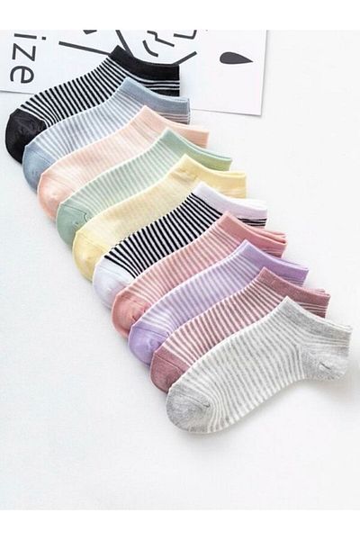 Sky Socks 10 броя раирани цветни ботуши, икономичен пакет, унисекс къси спортни маратонки, чорапи