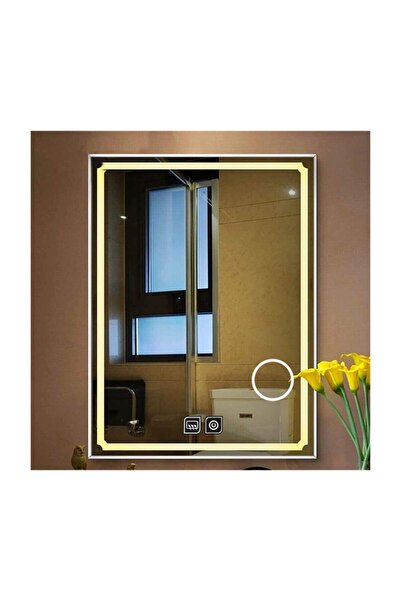 GLOBAL LED MIRROR 75x105 Cm Büyüteçli Dokunmatik Tuşlu Buğu Yapmayan Ledli Ba...