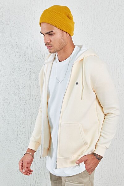 Manche Sweat Ecru cu glugă și fermoar Ecru