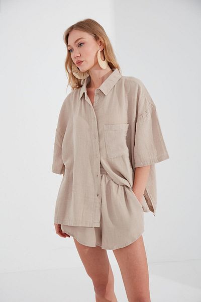 Manche Comfortable Cut Muslin Women's Shorts - Stone MKS677205-01