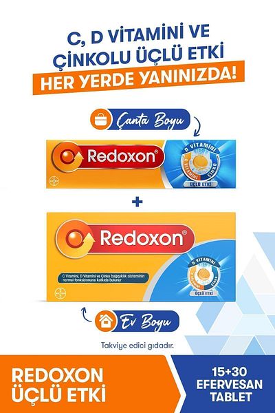 Redoxon 15-30 Effervescent Tablet I - 1000 Mg Vitamin C, Vitamin D and Zinc Containing Supplement
