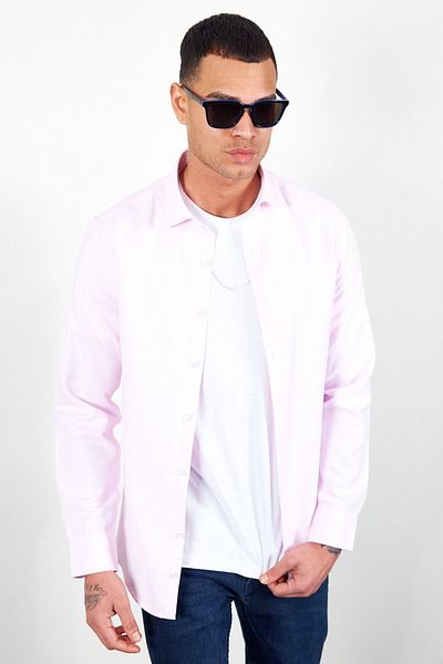 Manche Pink Men's Easy-Iron Standard Fit Regular-Fit Oxford Shirt