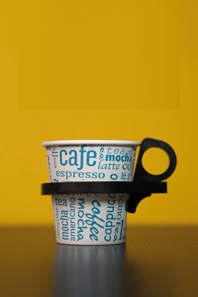 HUZUR حامل أكواب أسود - 10 قطع + 50 كوب ورقي