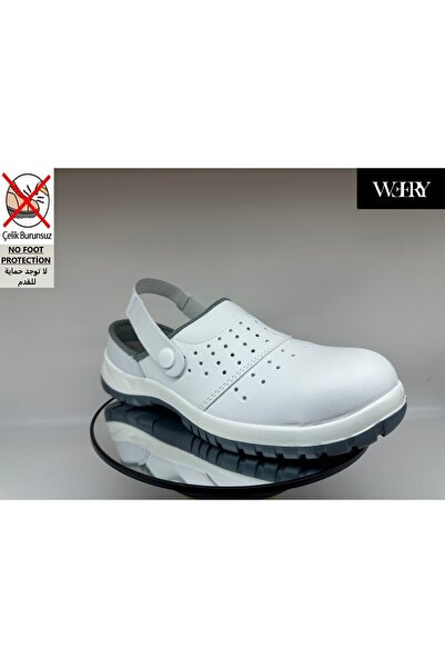 e&e Mekap 210 211 O1 Beyaz Unisex Ortopedik Tabanlı Çeliksiz Gıda Fabrika Aşçı Şef İş İçin Sabo Terlik