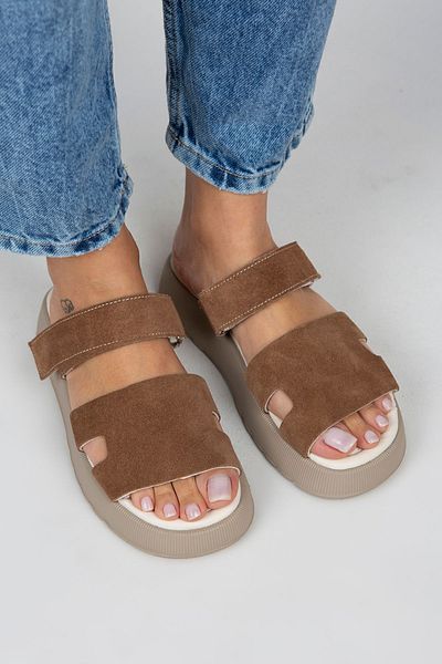 Manijero Seina Women's Genuine Leather Velcro Tan Slippers