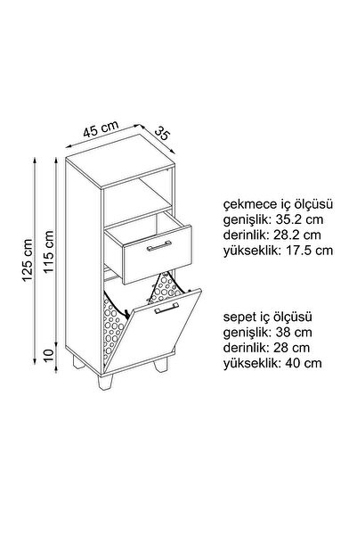 ROOMART Çamaşır Sepetli Banyo Dolabı, Çok Amaçlı Çekmeceli Dolap 45 cm
