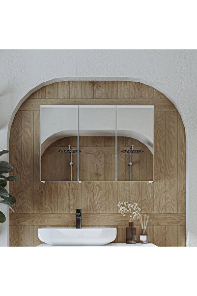 ROOMART Banyo Dolabı Kulpsuz 3 Kapaklı Mdf 90 Cm Aynalı Banyo Üst Dolabı