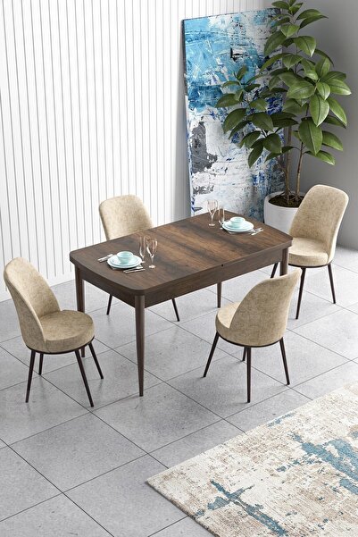 Canisa Han Serisi 70x114 Açılabilir Mdf Mutfak Masası Takımı Barok Desen Masa...