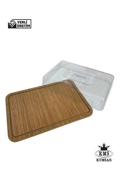KMS Kumsar 23 cm Width and 32 cm Tall Wooden Rectangular Cake Jar - Acrylic Cover