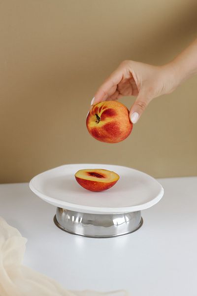 Beige & Stone White 23 cm Ceramic Round Service/ Presentation Plate Stand with Low Metal Legs