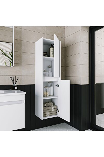 ROOMART Banos Banyo Bd2 Ayaksız 2 Kapaklı Mat Beyaz 130 X 35 Cm Banyo Boy Dolabı