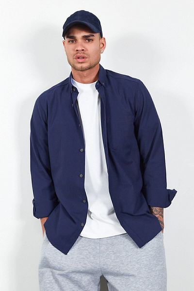 Manche Ανδρικό πουκάμισο Navy Blue Oxford Slim Fit - 100% βαμβάκι, γιακάς με κουμπιά |   Me23s 116596