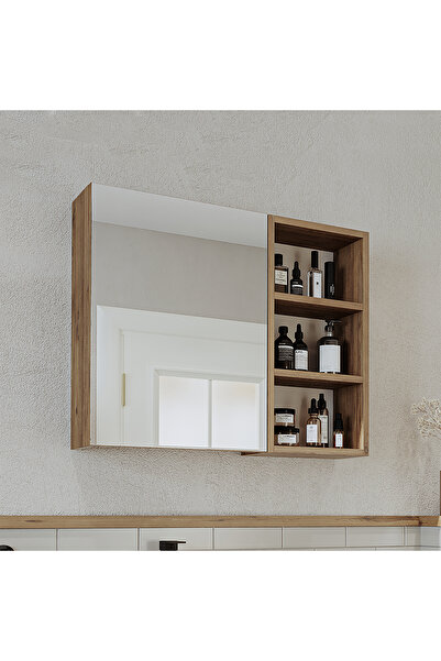 ROOMART Banyo Dolabı Kulpsuz Tek Kapaklı Atlantik Çam Mdf 75 Cm Aynalı Banyo Üst Dolabı