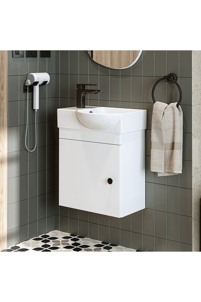 ROOMART Ayaksız Tek Kapaklı Sol Lavabolu 46 Cm Banyo Alt Dolabı