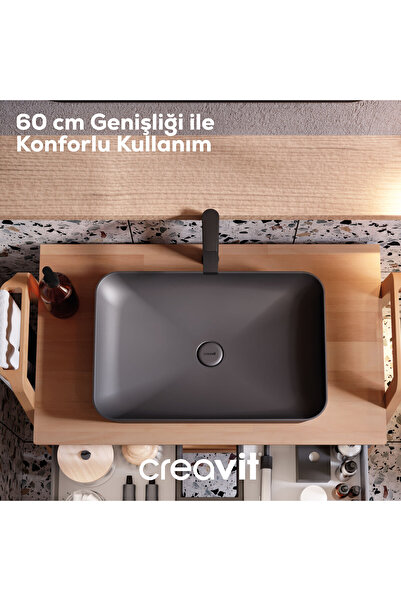 Creavit Ultra Dikdörtgen Çanak Lavabo 60 cm Mat Antrasit