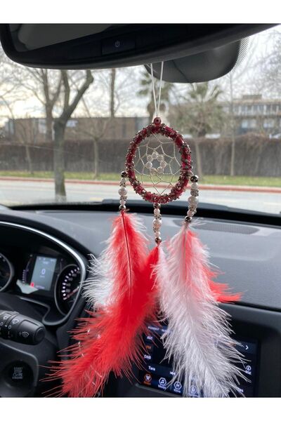 Araç Balkon Aksesuar El Yapımı Düş Kapanı Kırmızı Beyaz Rüya Kapanı Araba Dik...