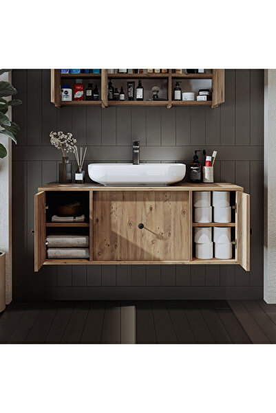 ROOMART Gusto Ayaksız Oval Lavabolu Mdf 120 Cm Çekmeceli Banyo Dolabı