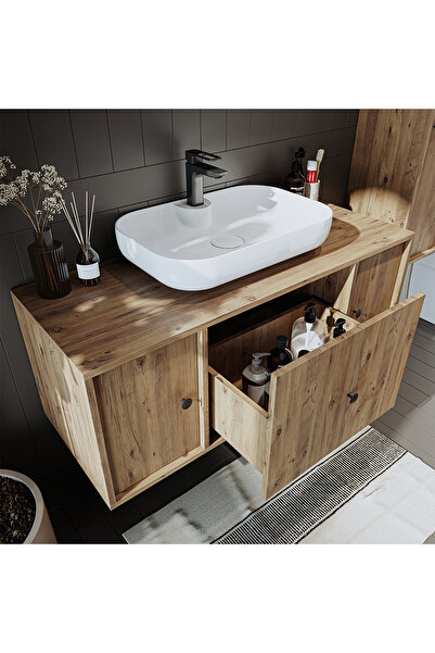 ROOMART Gusto Ayaksız Oval Lavabolu Mdf 120 Cm Çekmeceli Banyo Dolabı