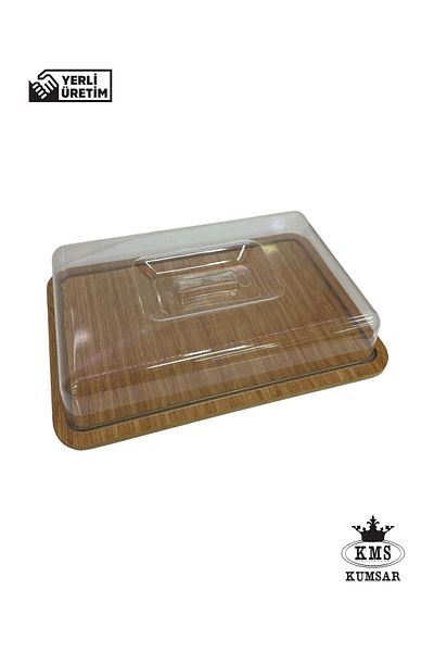 KMS Kumsar 23 cm Width and 32 cm Tall Wooden Rectangular Cake Jar - Acrylic Cover