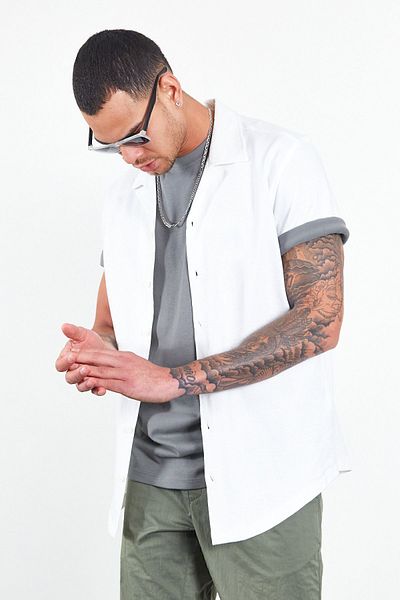 Manche Ανδρικό πλεκτό πουκάμισο Apaj Collar - Ecru Mes 116778 -01-6778