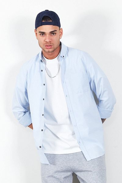 Manche Ανδρικό πουκάμισο Oxford Blue Slim Fit - 100% βαμβάκι, γιακά με κουμπιά |   Me23s 116596 -6596