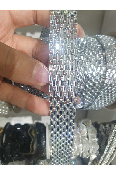 ESRA ŞELEM Iron-On Stone and Bead Detailed Decorative Strip Applique Accessory Hobby