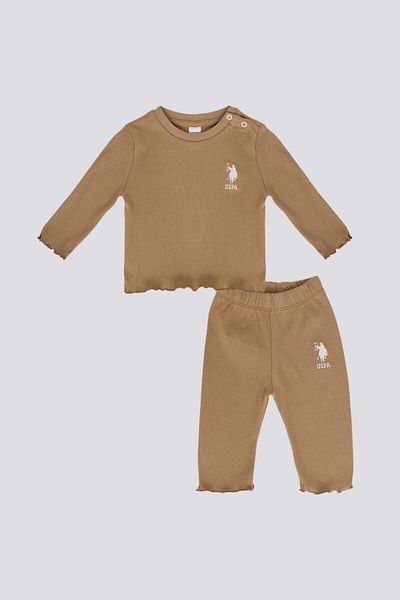 U.S. Polo Assn. طقم أطفال بناتي بني مكون من قطعتين